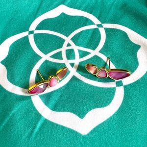 Kendra Scott Ivy 3 Pink Stone And Gold Earrings